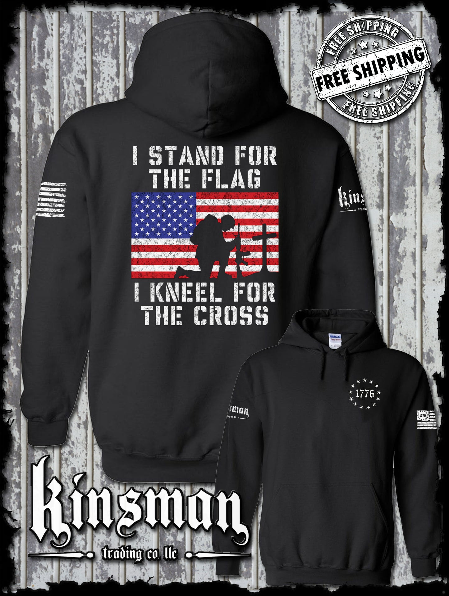 I Stand for the Flag Kneel for the Cross Hoodie / Sweatshirt - American Patriot USA God's Country