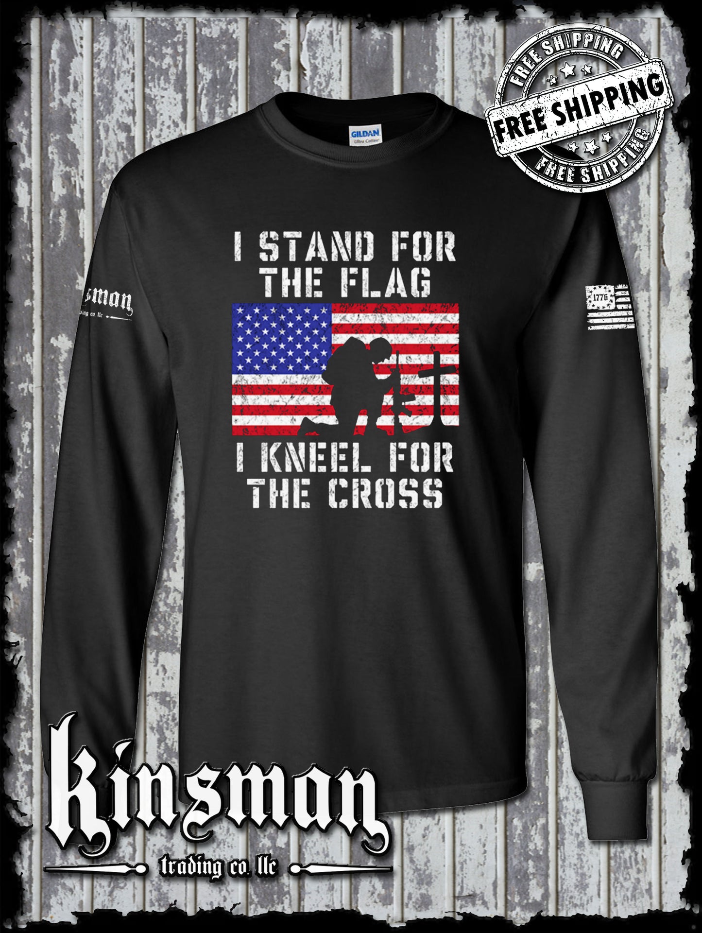 I Stand for the Flag Kneel for the Cross Long Sleeve T-Shirt American Patriot USA God's Country