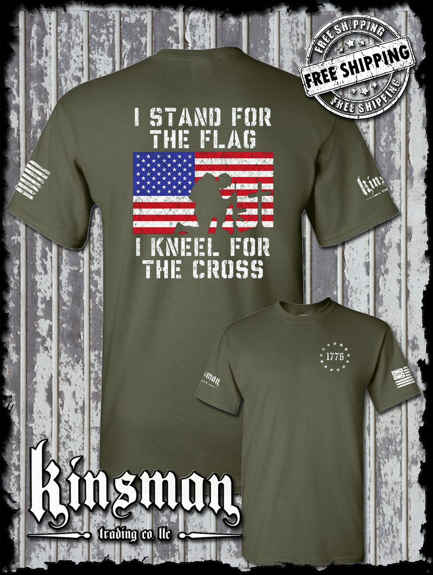 I Stand for the Flag Kneel for the Cross 2-Sided T-Shirt US Patriot
