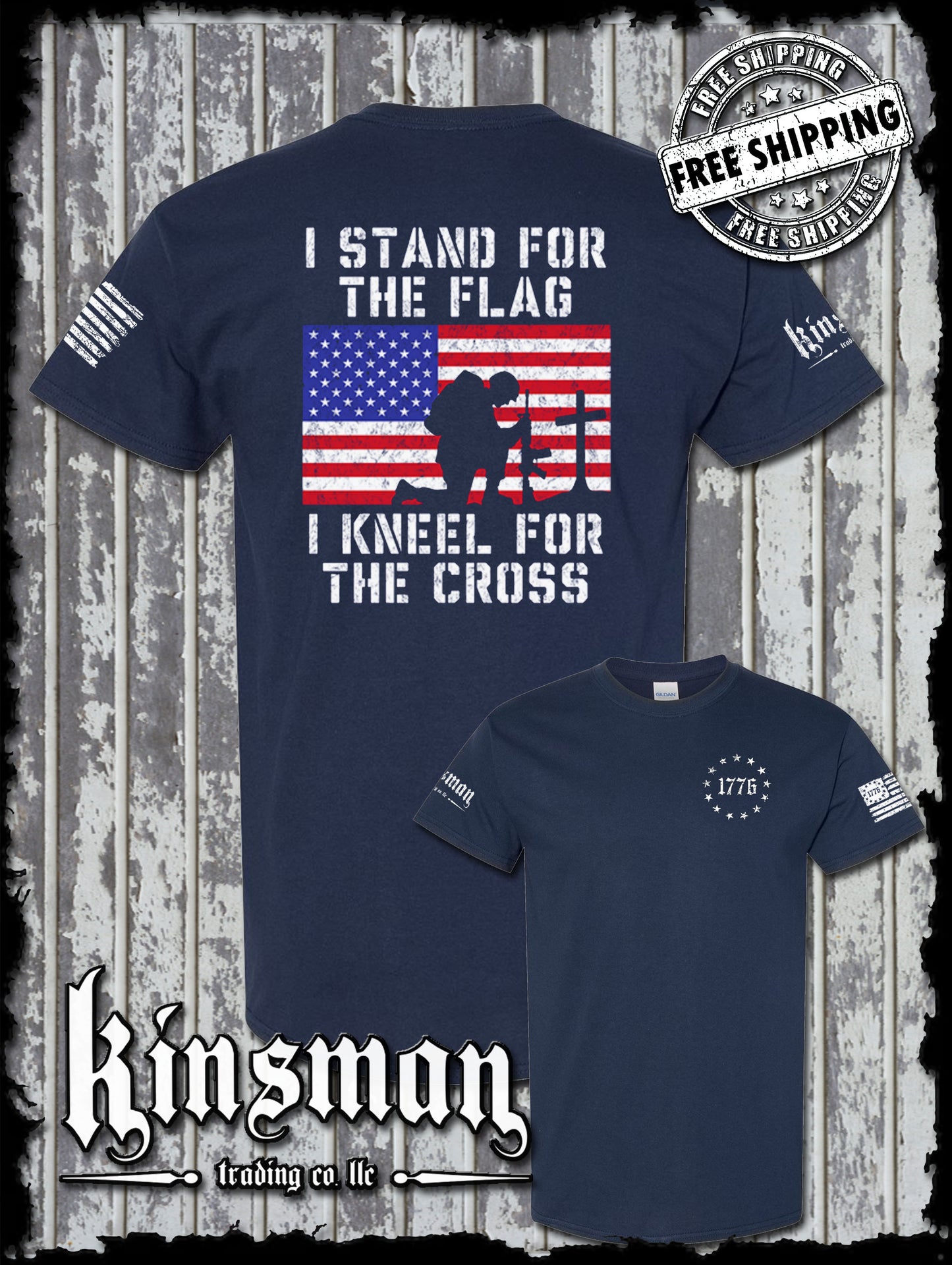 I Stand for the Flag Kneel for the Cross 2-Sided T-Shirt US Patriot