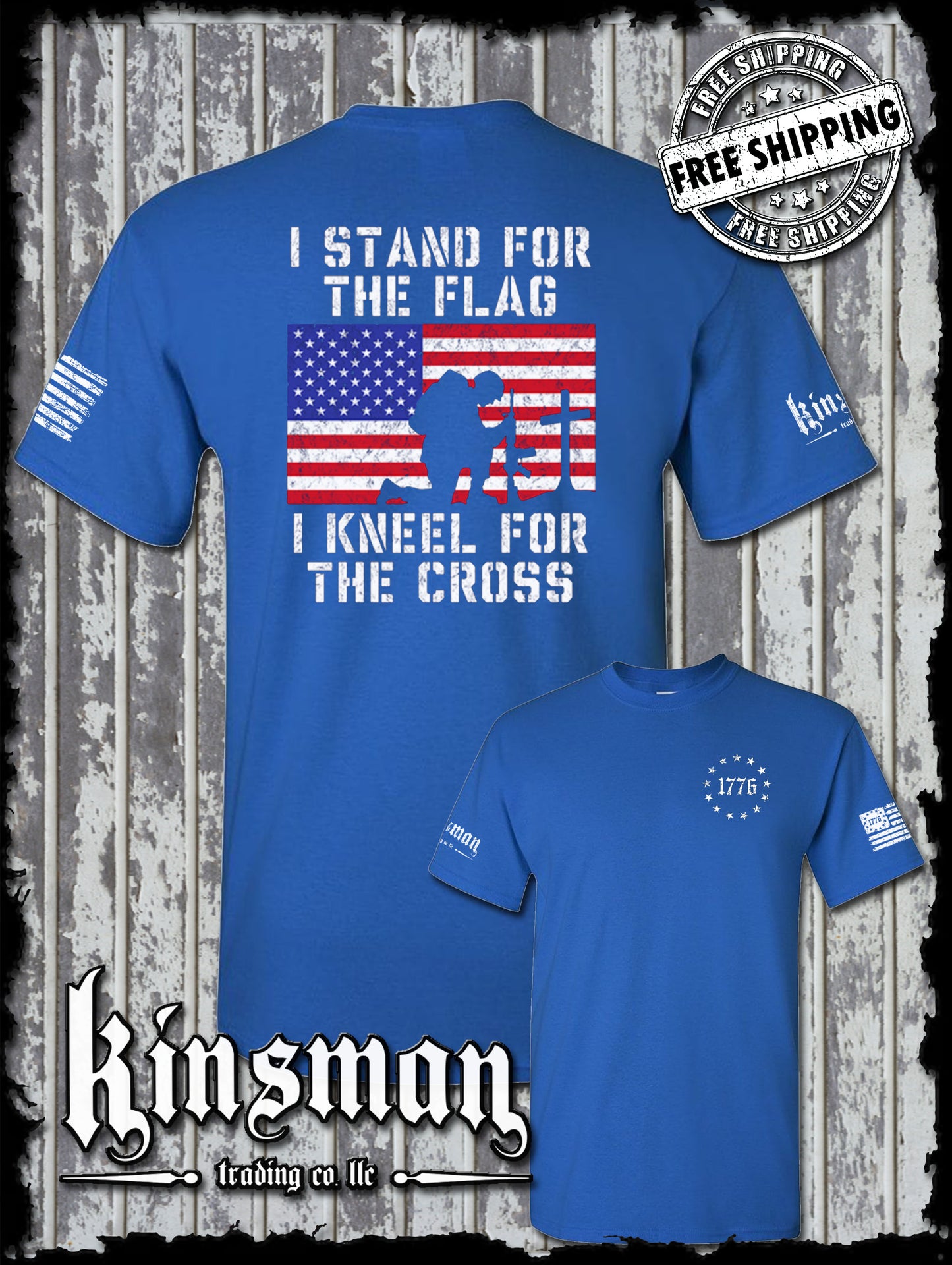 I Stand for the Flag Kneel for the Cross 2-Sided T-Shirt US Patriot