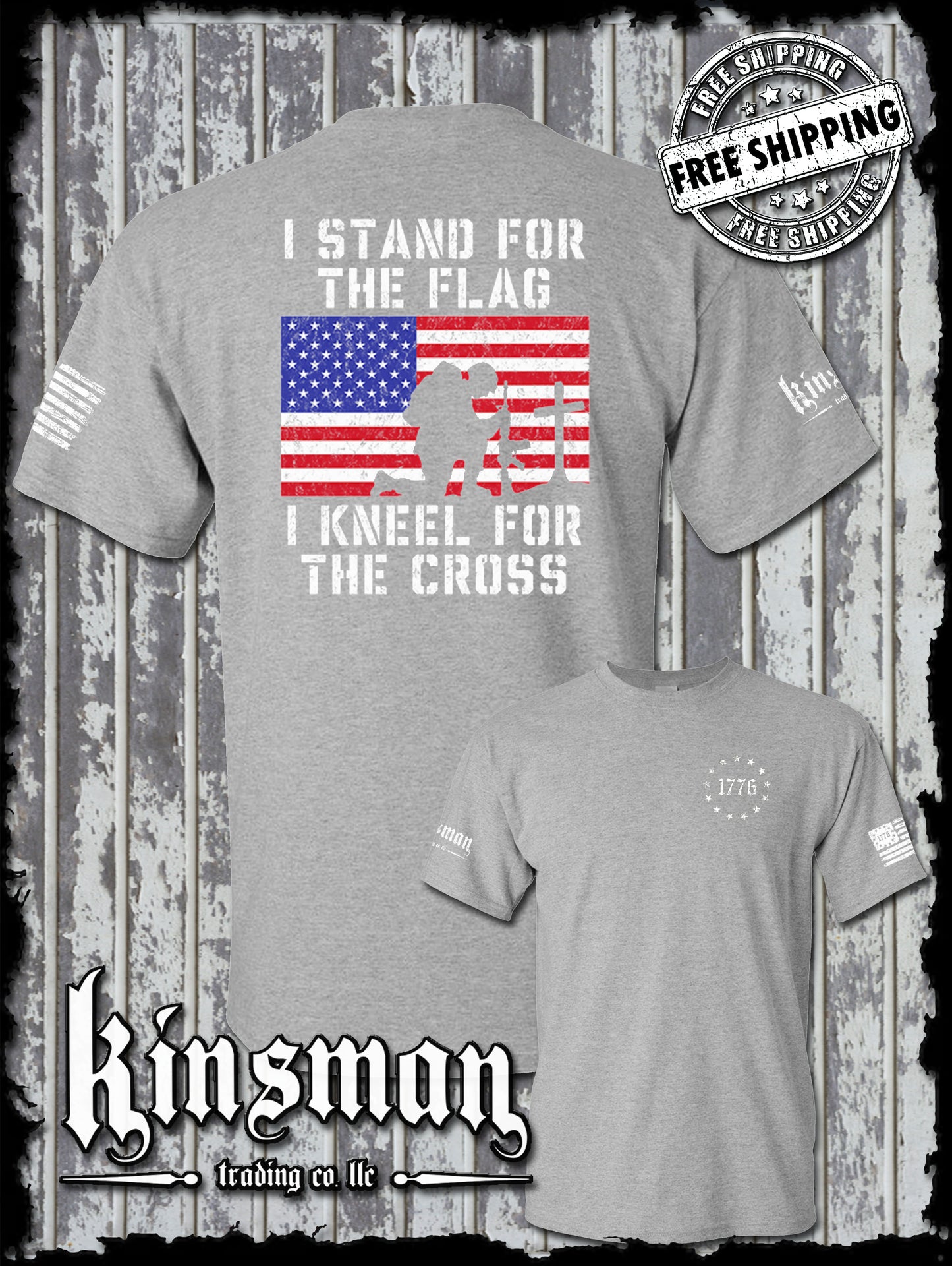 I Stand for the Flag Kneel for the Cross 2-Sided T-Shirt US Patriot
