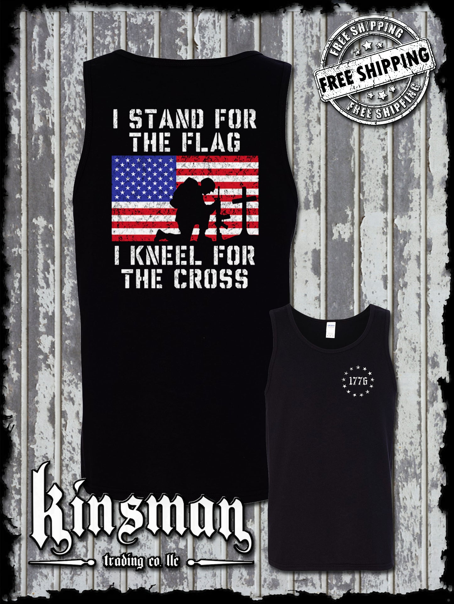 I Stand for the Flag Kneel for the Cross 2-Sided Tank Top T-Shirt US Patriot
