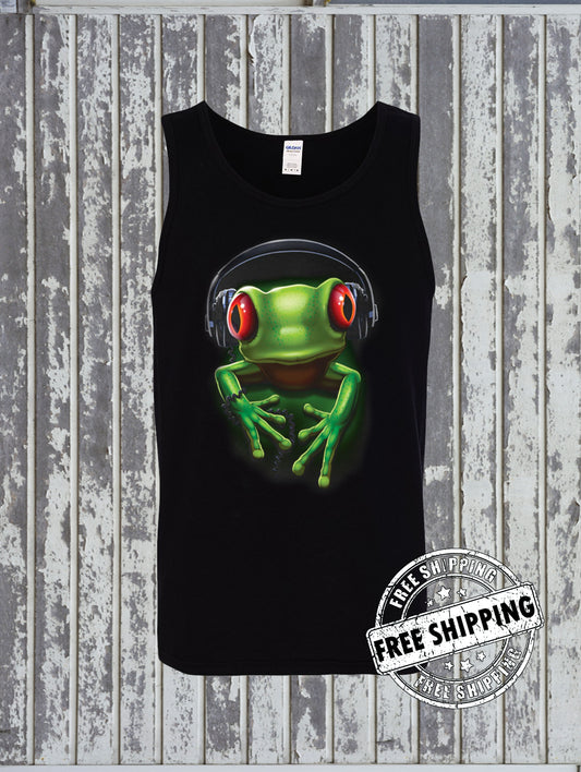 Frog Rock DJ with Headphones Party Tank Top T-Shirt Animal Reptile Wildlife