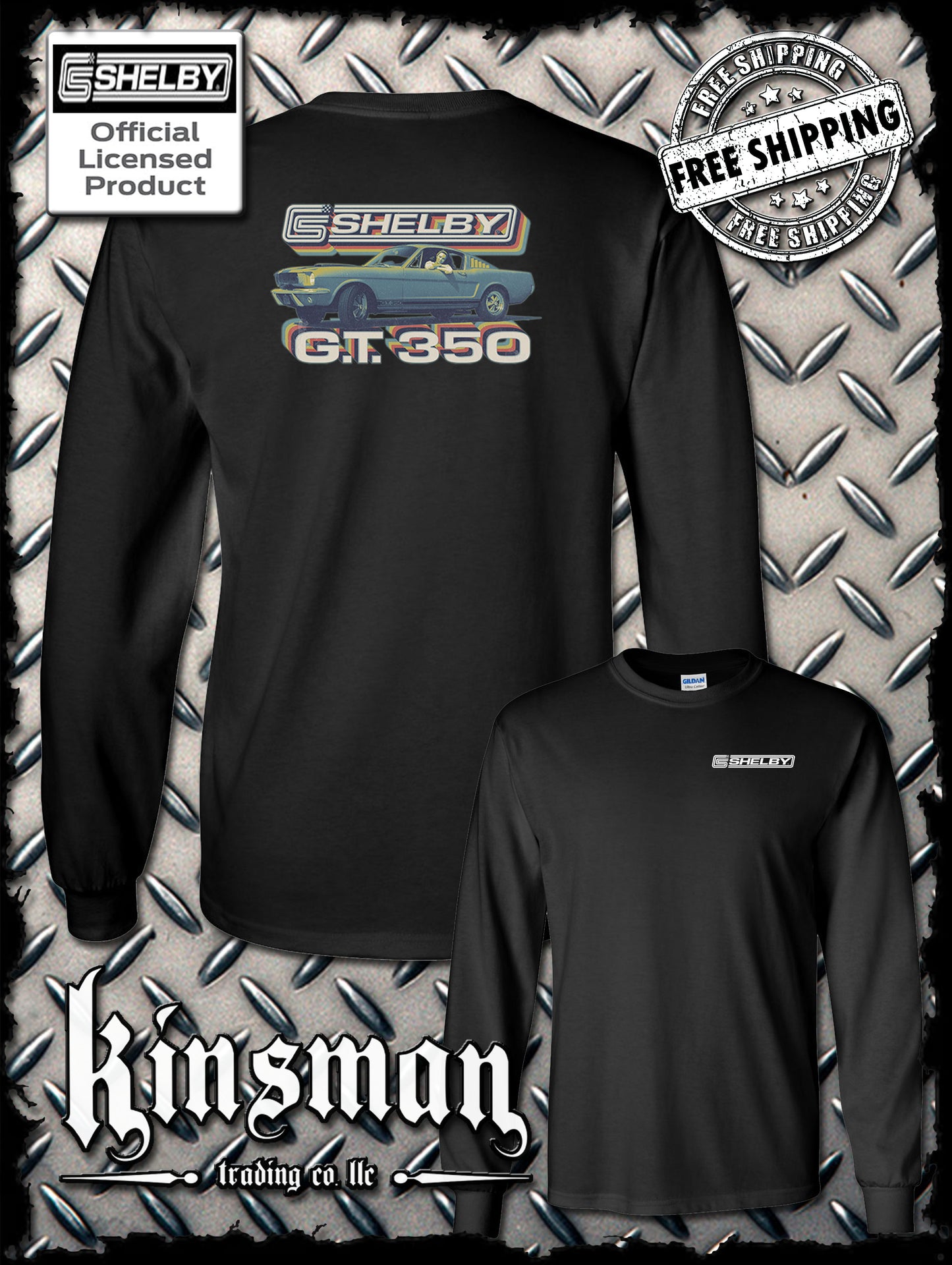 Carroll Shelby Vintage GT 350 2-Sided Long Sleeve T-Shirt Ford Mustang