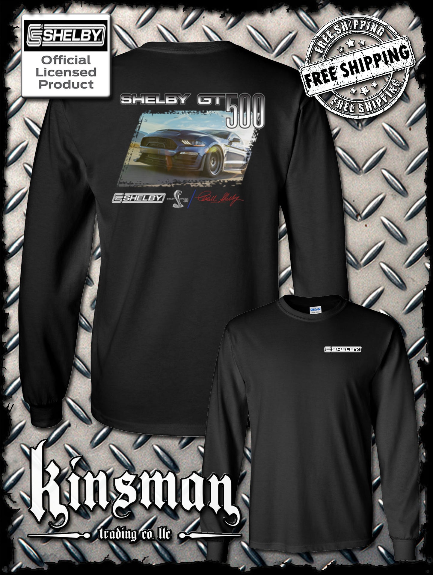Carroll Shelby GT 500 2-Sided Long Sleeve T-Shirt Ford Mustang