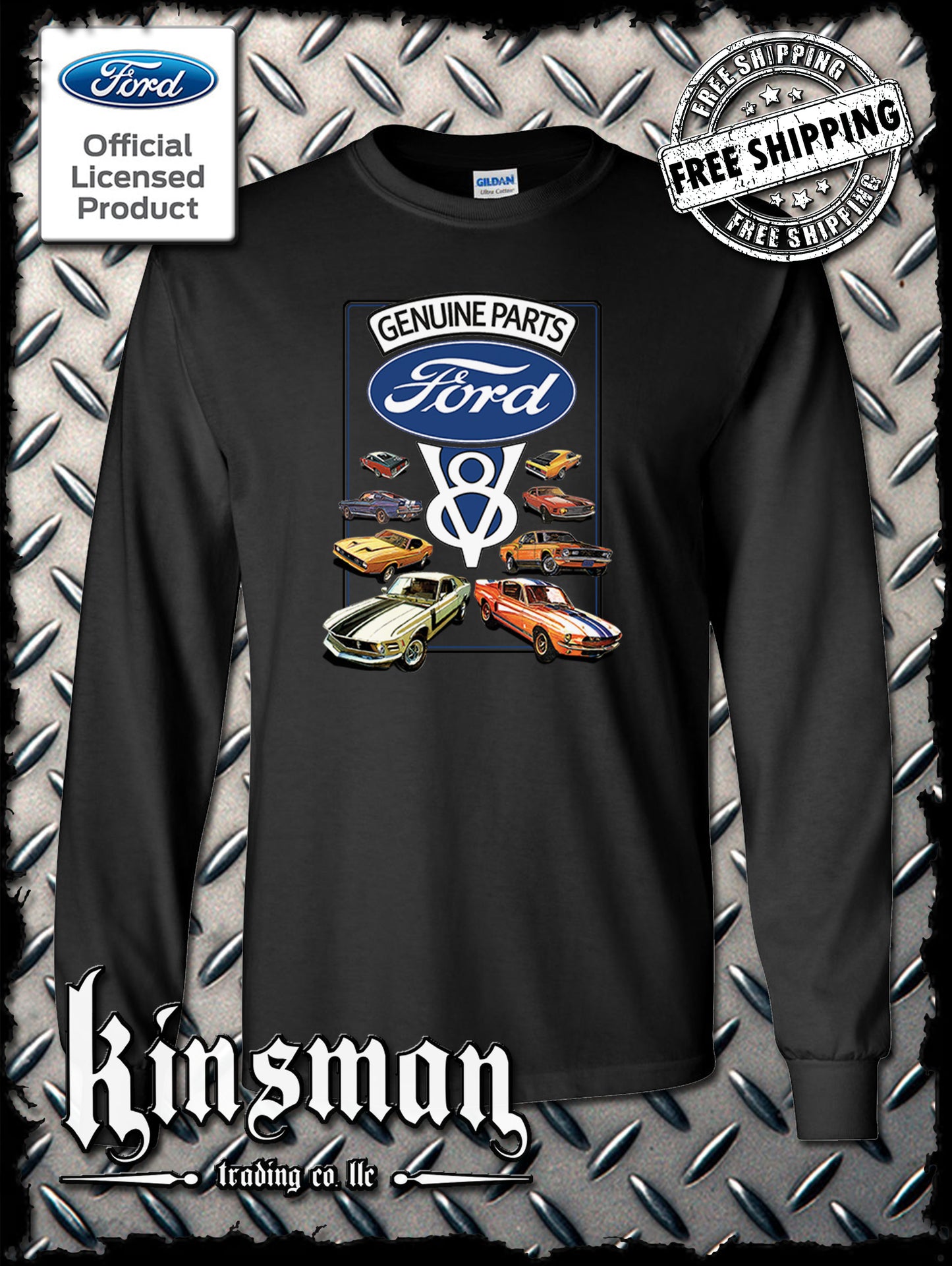 Ford Genuine Parts V8 Classic Blue Logo Long Sleeve T-Shirt Mustang GT