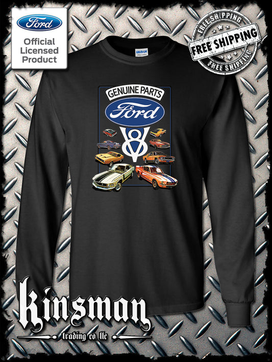 Ford Genuine Parts V8 Classic Blue Logo Long Sleeve T-Shirt Mustang GT