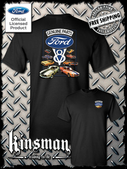 Ford Genuine Parts V8 Classic Blue Logo 2-Sided T-Shirt Mustang GT