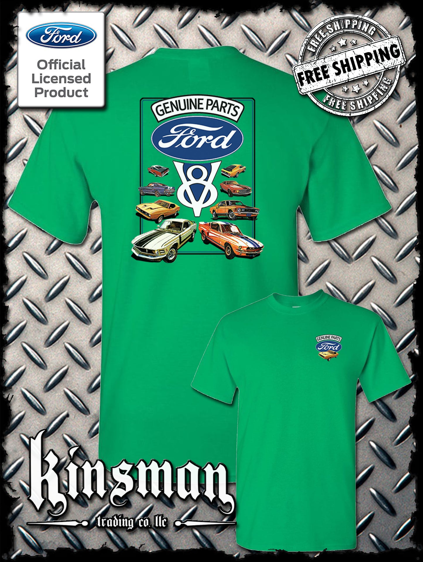 Ford Genuine Parts V8 Classic Blue Logo 2-Sided T-Shirt Mustang GT