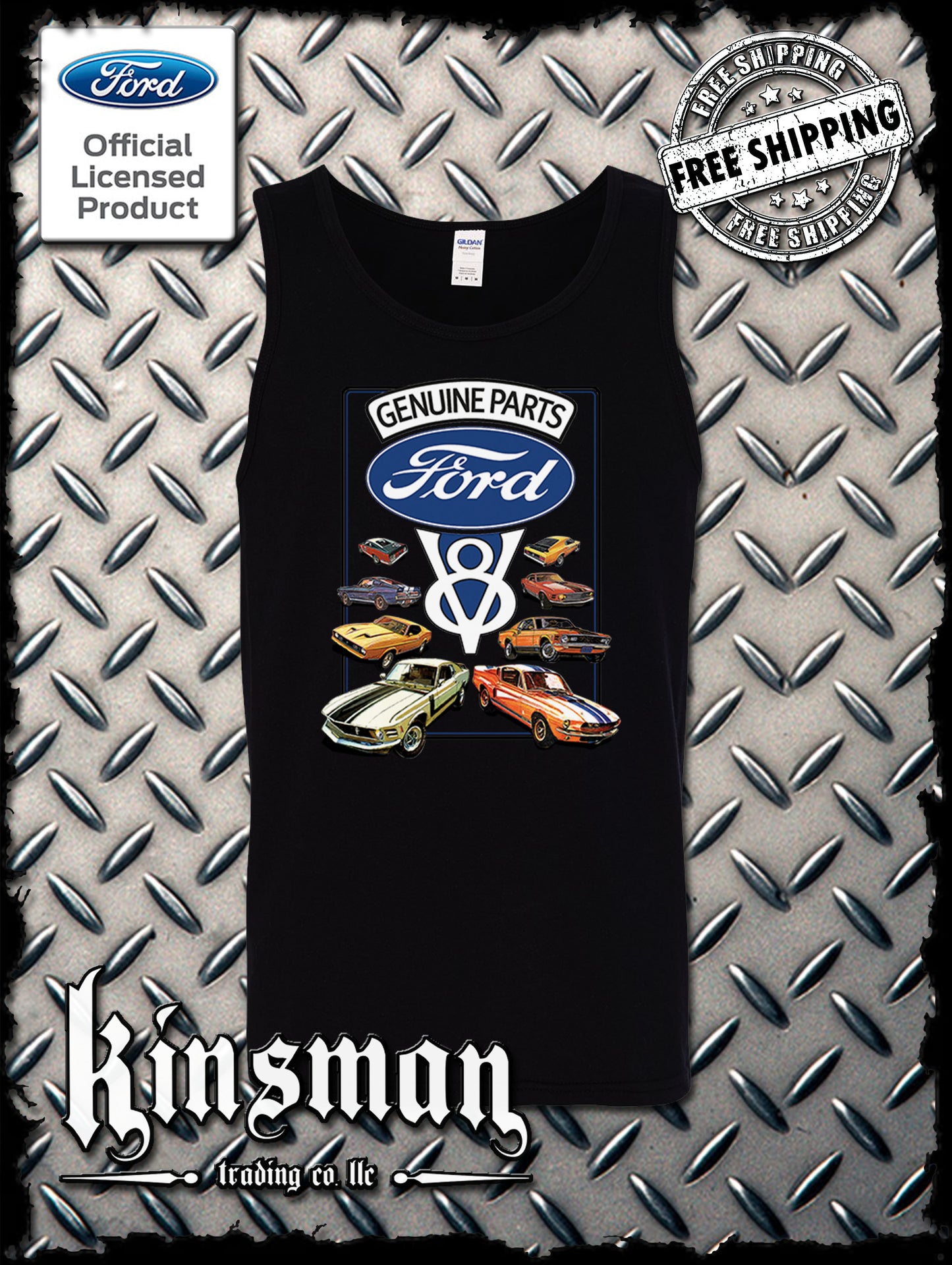 Ford Genuine Parts V8 Classic Blue Logo Tank Top T-Shirt Mustang GT