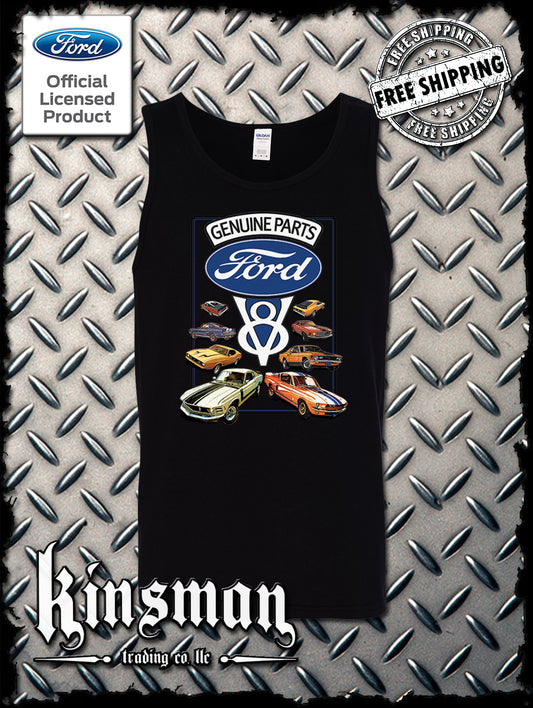 Ford Genuine Parts V8 Classic Blue Logo Tank Top T-Shirt Mustang GT