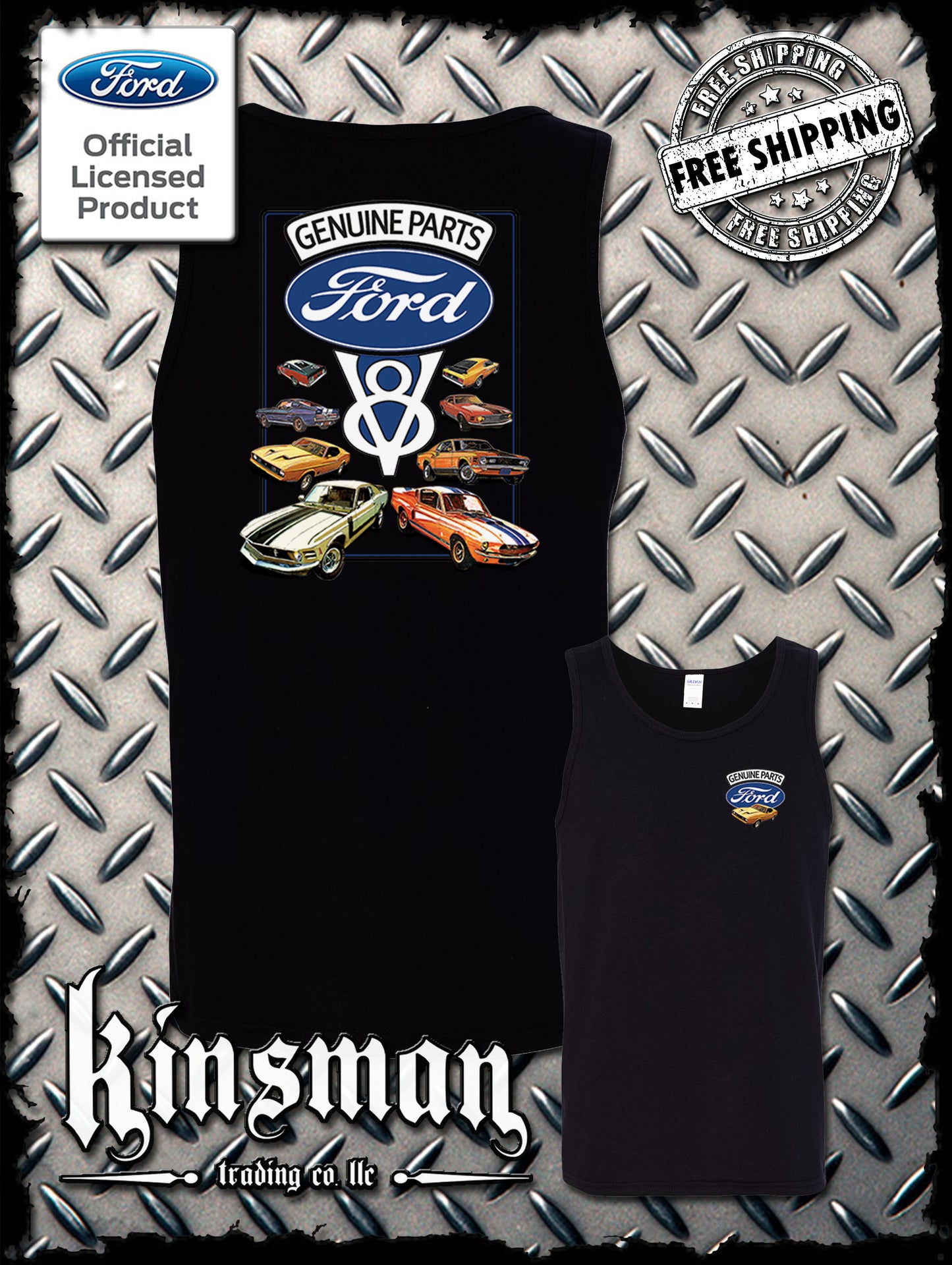 Ford Genuine Parts V8 Classic Blue Logo 2-Sided Tank Top T-Shirt Mustang GT