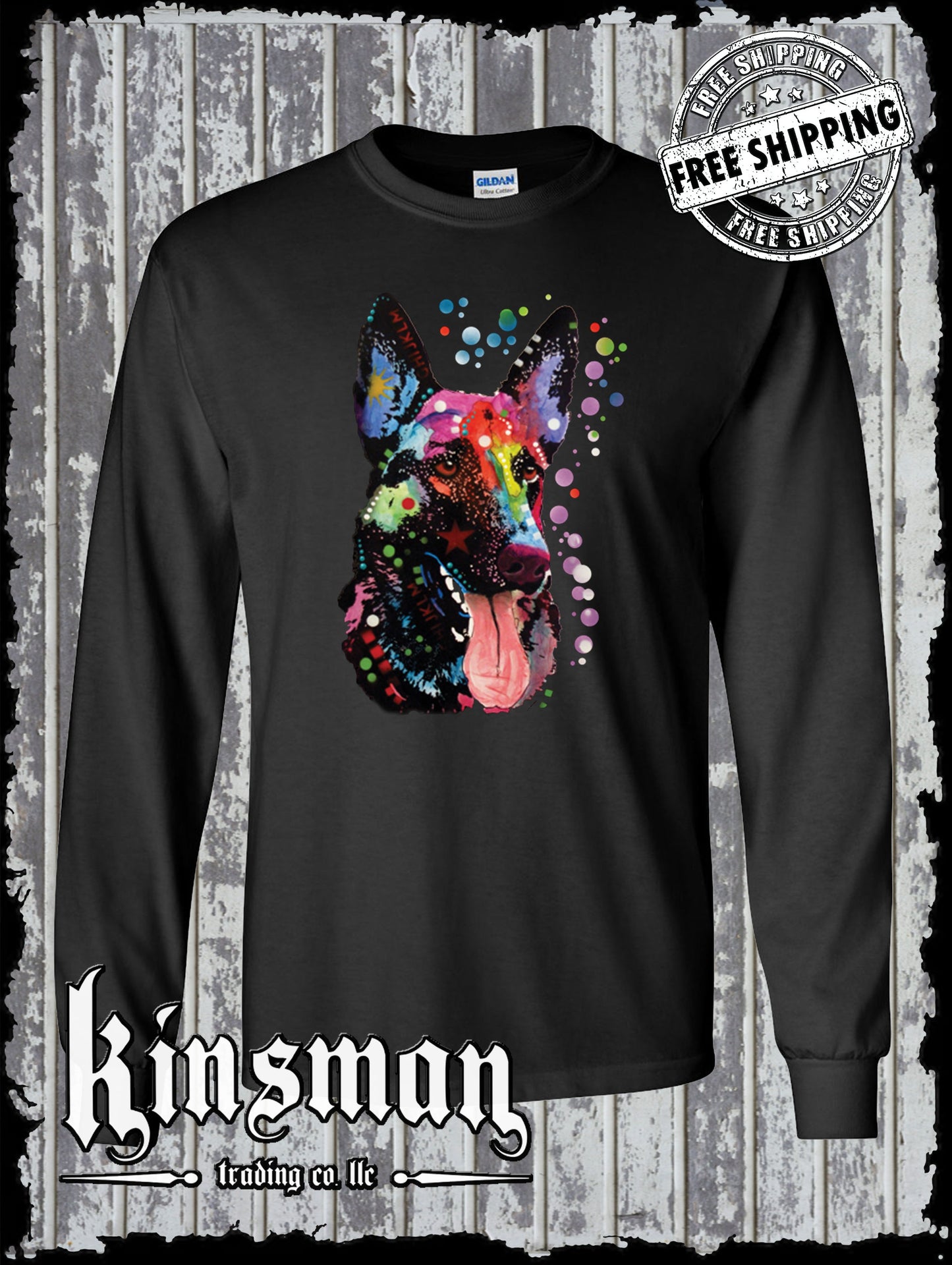 Dean Russo German Shepherd Watercolor Dog Long Sleeve T-Shirt Animal Lover K-9 / Licensed