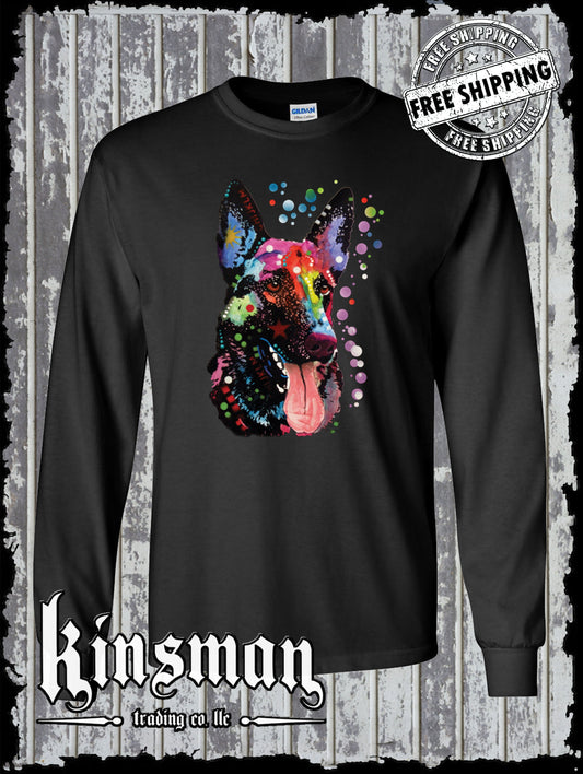Dean Russo German Shepherd Watercolor Dog Long Sleeve T-Shirt Animal Lover K-9 / Licensed