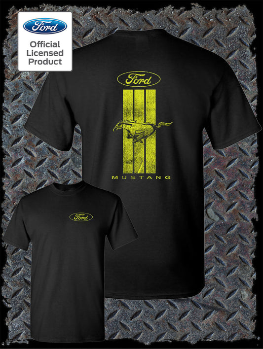 Ford Mustang Green Stripe Logo Official Licensed Double Sided T-Shirt - American Muscle Car Classic