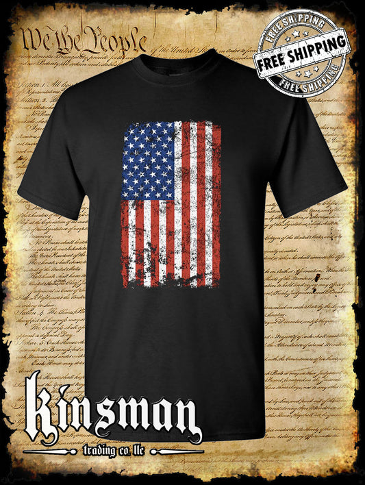 Distressed American US Flag T-Shirt - Patriotic 4th of July USA Grunge Military