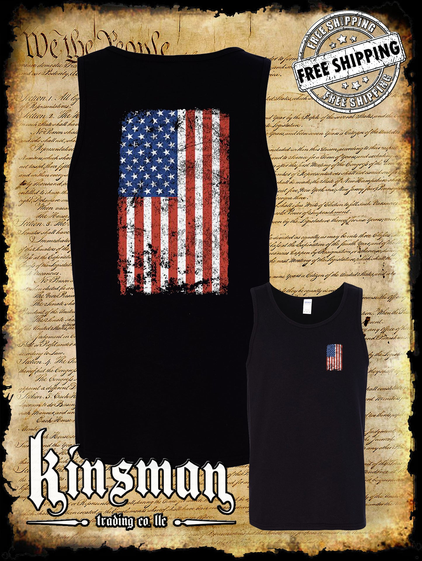 Distressed American US Flag 2-Sided Tank Top T-Shirt - Patriotic 4th of July USA Military