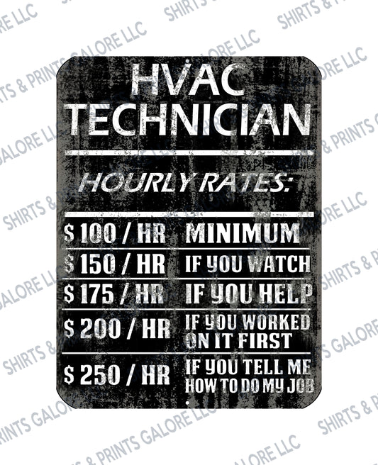 HVAC Technician Hourly Rate Funny Metal Sign - Heating & Cooling