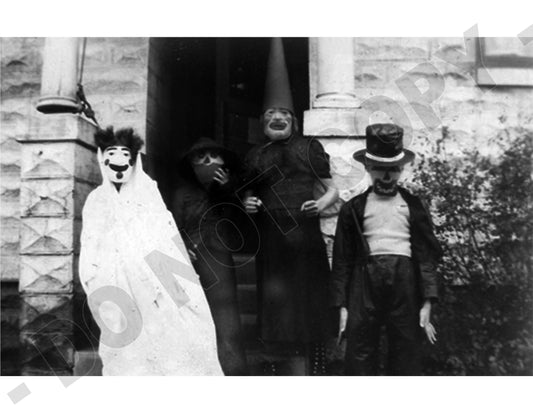 Vintage Creepy Halloween Photo Reprint - Spooky Costumes Haunted Kids Ghosts