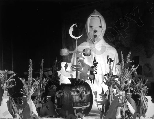 Vintage Creepy Ghost Mask Halloween Photo Reprint - Spooky Costumes Haunted