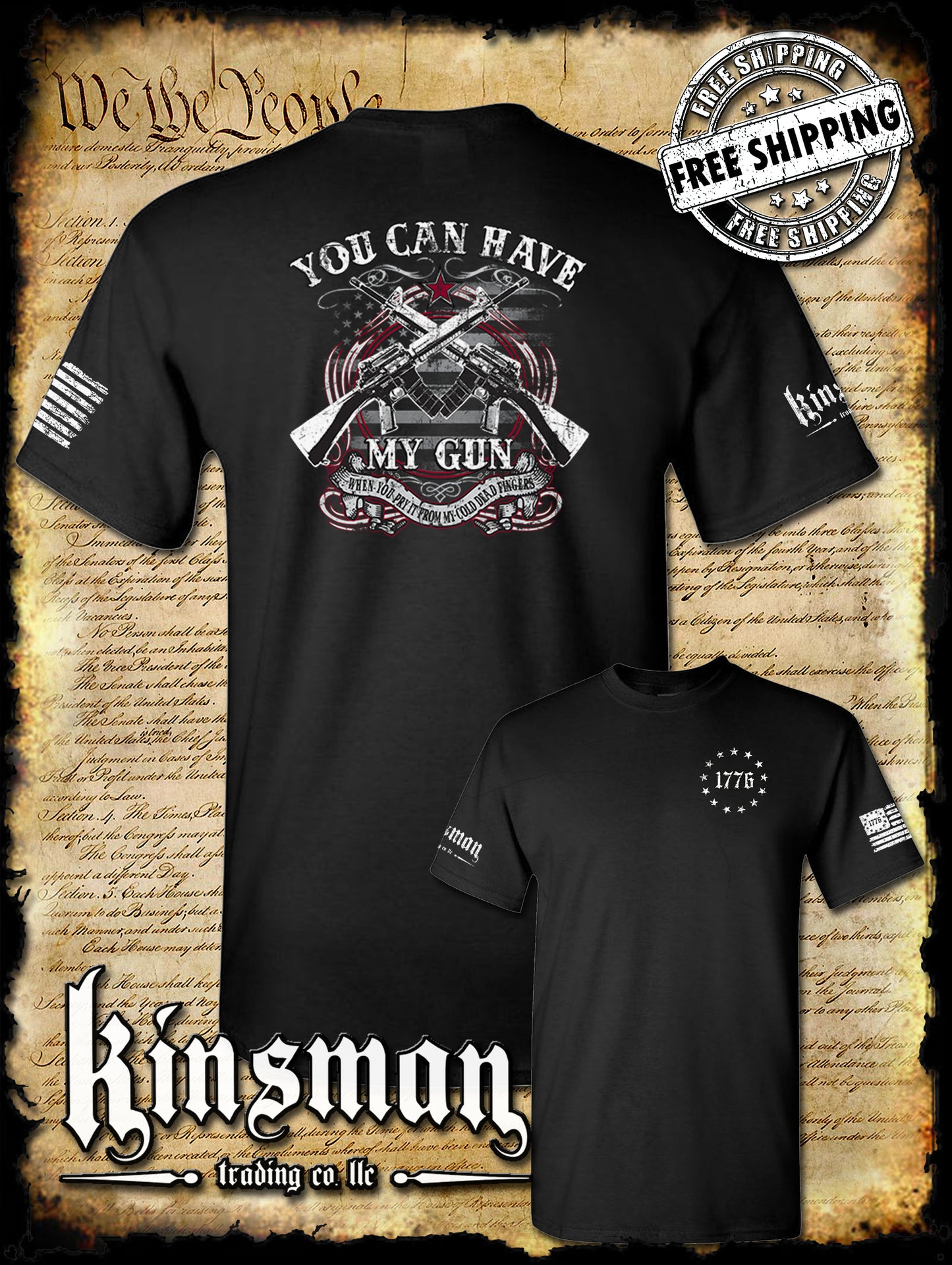 Have My Gun Pry It From My Cold DEAD Fingers 2nd Amendment T-Shirt 1776 Crest