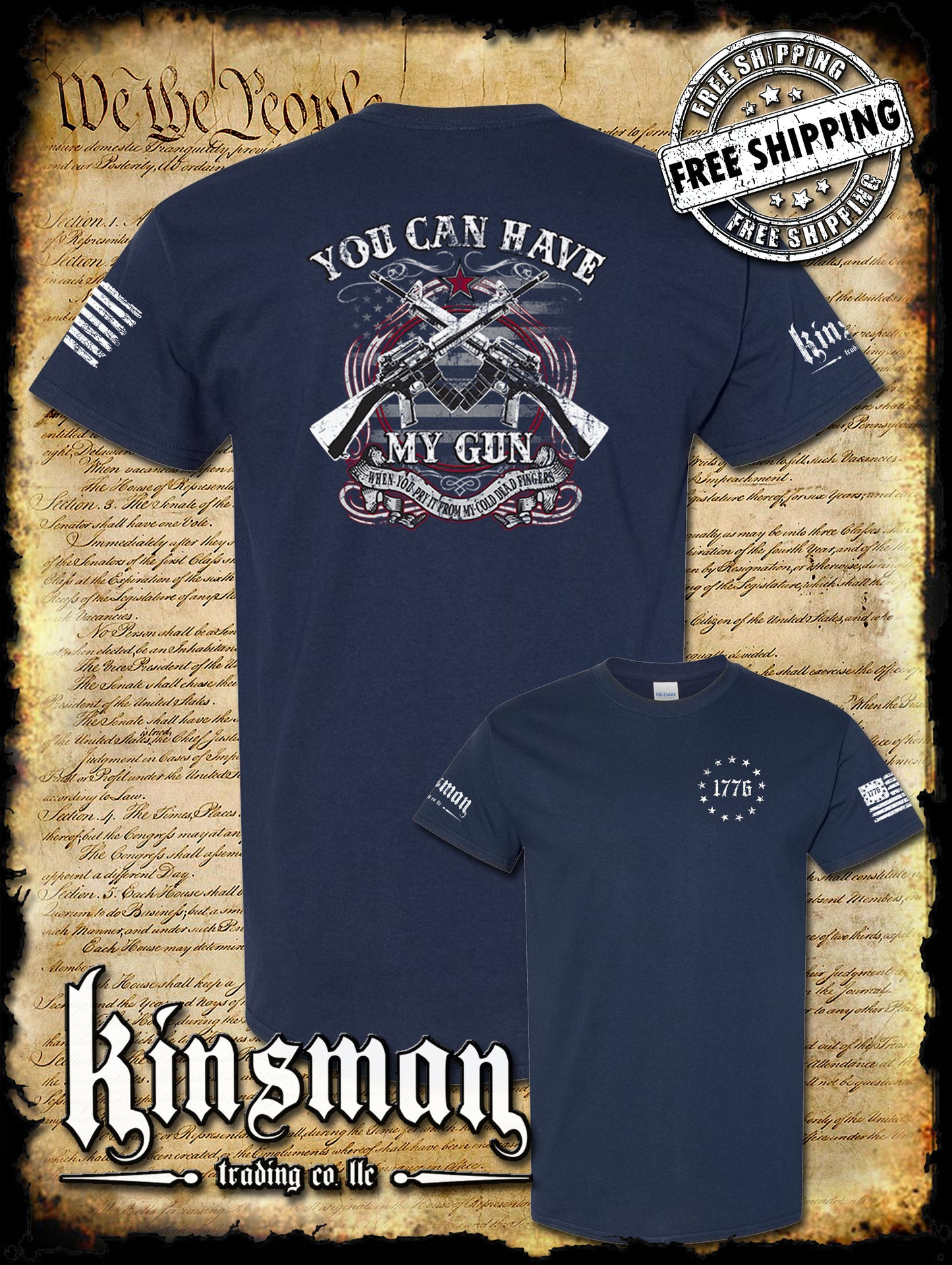 Have My Gun Pry It From My Cold DEAD Fingers 2nd Amendment T-Shirt 1776 Crest