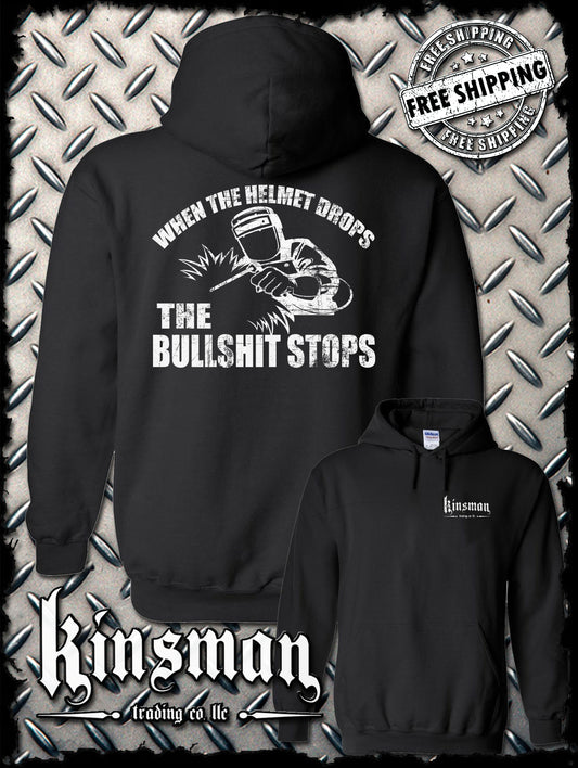 When The Helmet Drops The BS Stops 2-Sided Hoodie - Welding Mask Welder Funny Tee