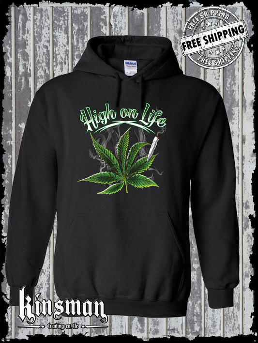 High on Life Hoodie - Marijuana 420 Weed Cannabis Pot Head Hippie Stoner THC CBD