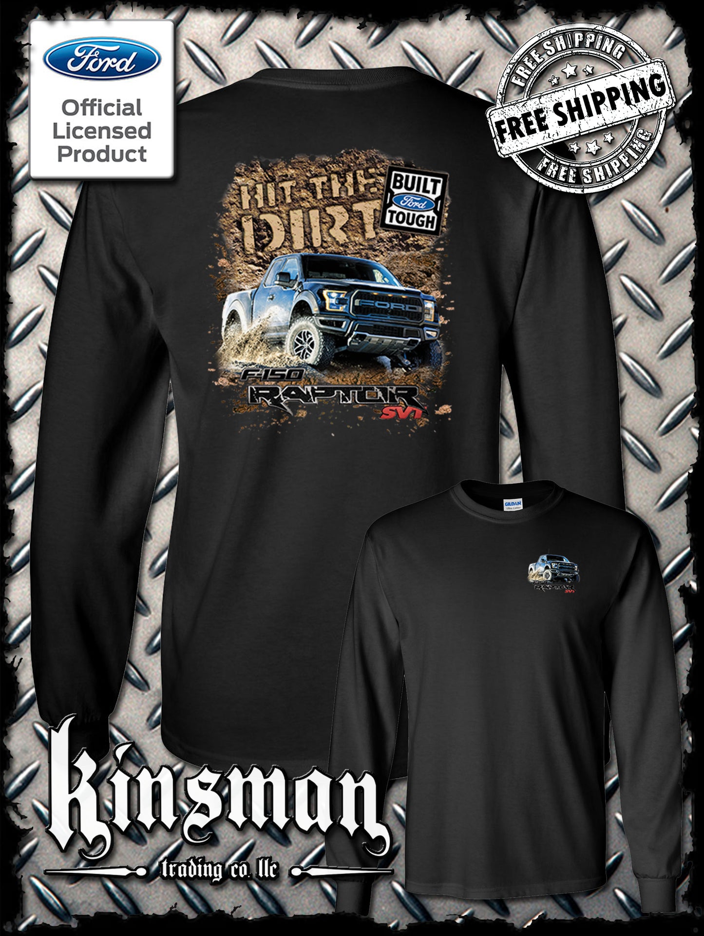 Ford F-150 Raptor SVT Hit The Dirt 2-Sided Long Sleeve T-Shirt - Official Licensed Product