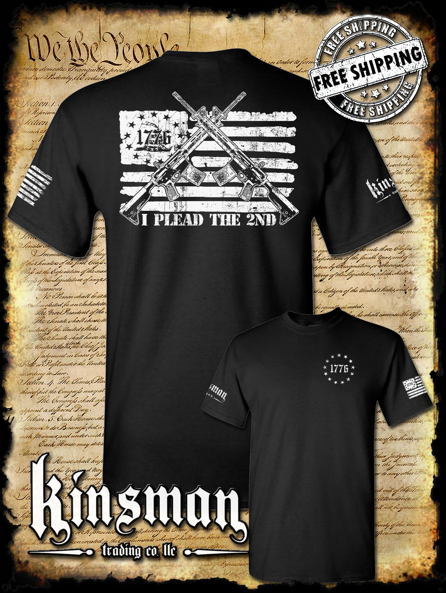 I Plead The 2nd Amendment Pro-Gun T-Shirt / AR-15 Rifle American Flag USA Freedom
