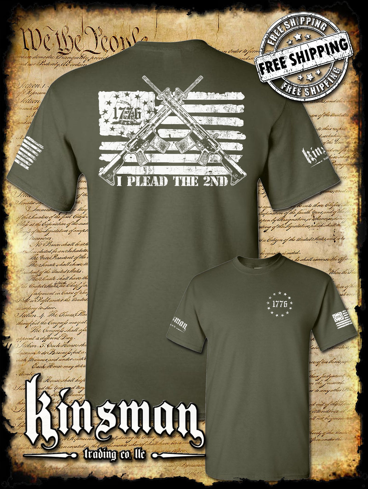 I Plead The 2nd Amendment Pro-Gun T-Shirt / AR-15 Rifle American Flag USA Freedom