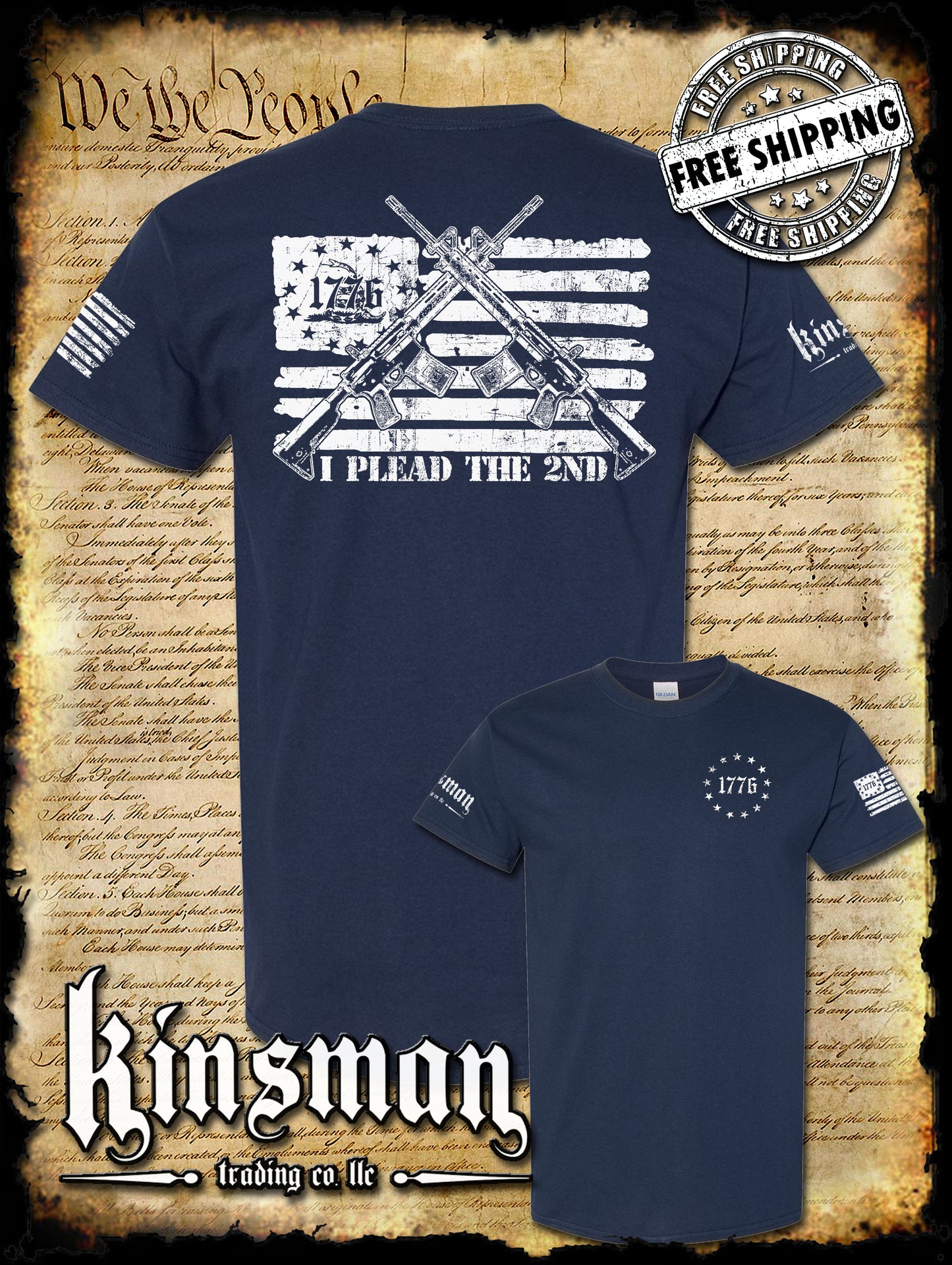 I Plead The 2nd Amendment Pro-Gun T-Shirt / AR-15 Rifle American Flag USA Freedom
