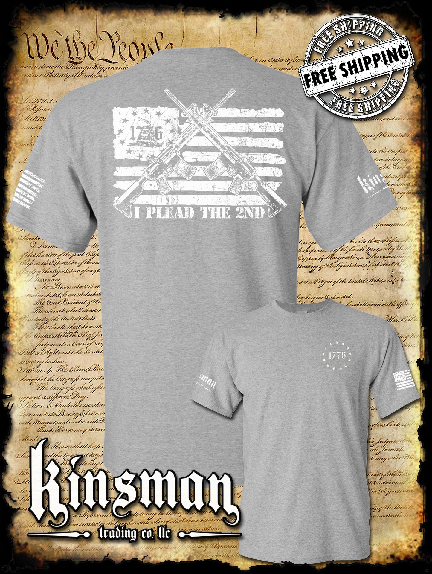I Plead The 2nd Amendment Pro-Gun T-Shirt / AR-15 Rifle American Flag USA Freedom