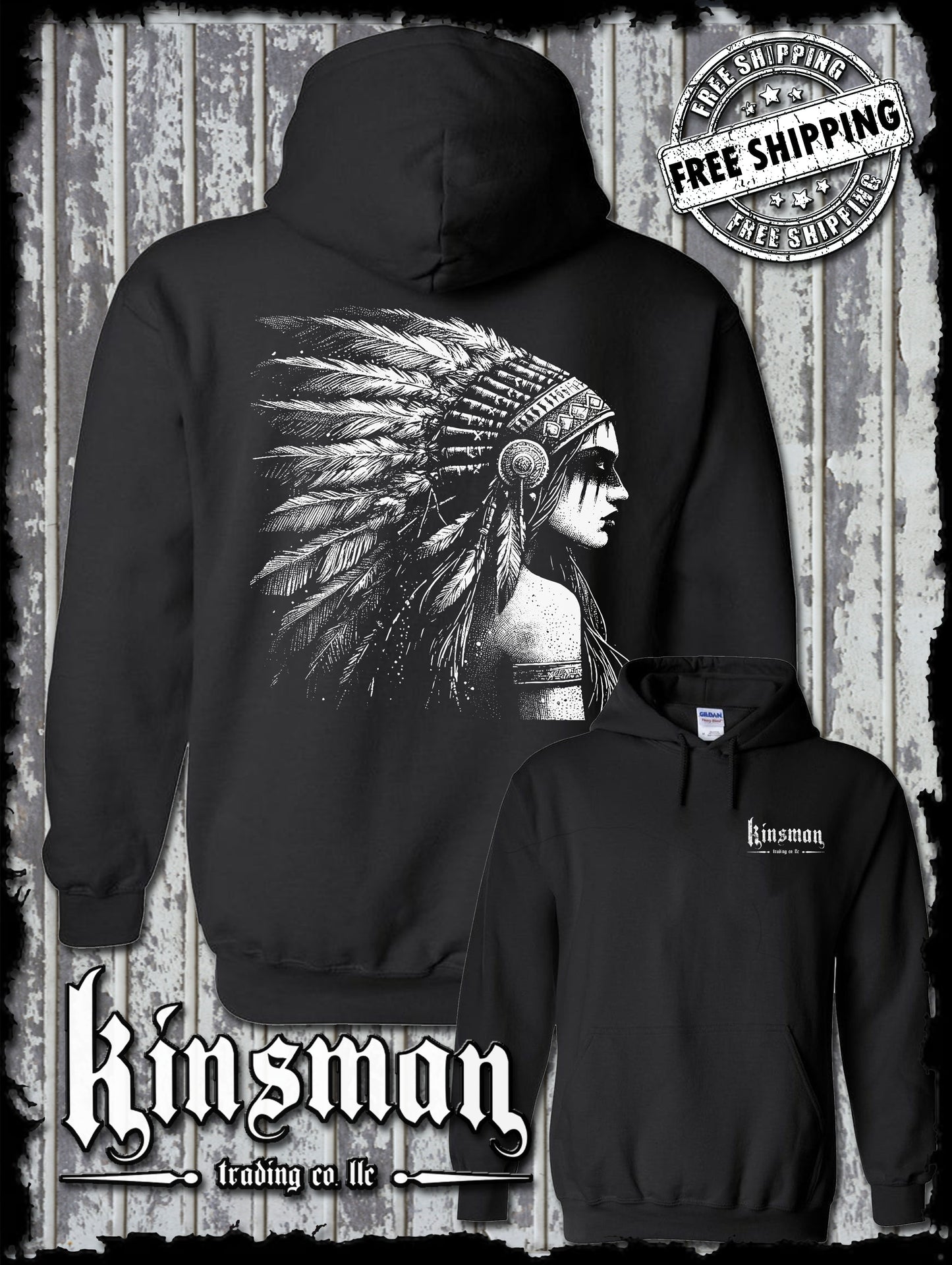 Native American Indian Girl Hoodie / Sweatshirt Feather War Bonnet