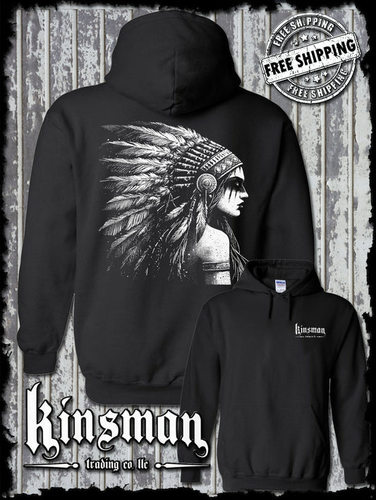 Native American Indian Girl Hoodie / Sweatshirt Feather War Bonnet