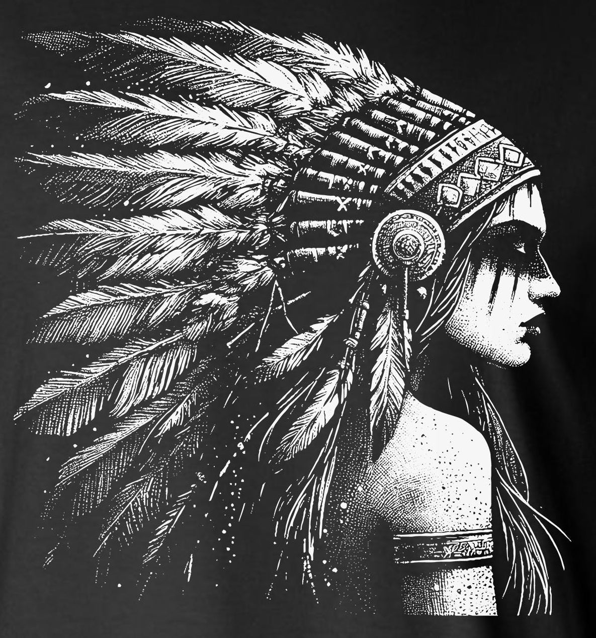 Native American Indian Girl 2-Sided Long Sleeve T-Shirt / Feather War Bonnet