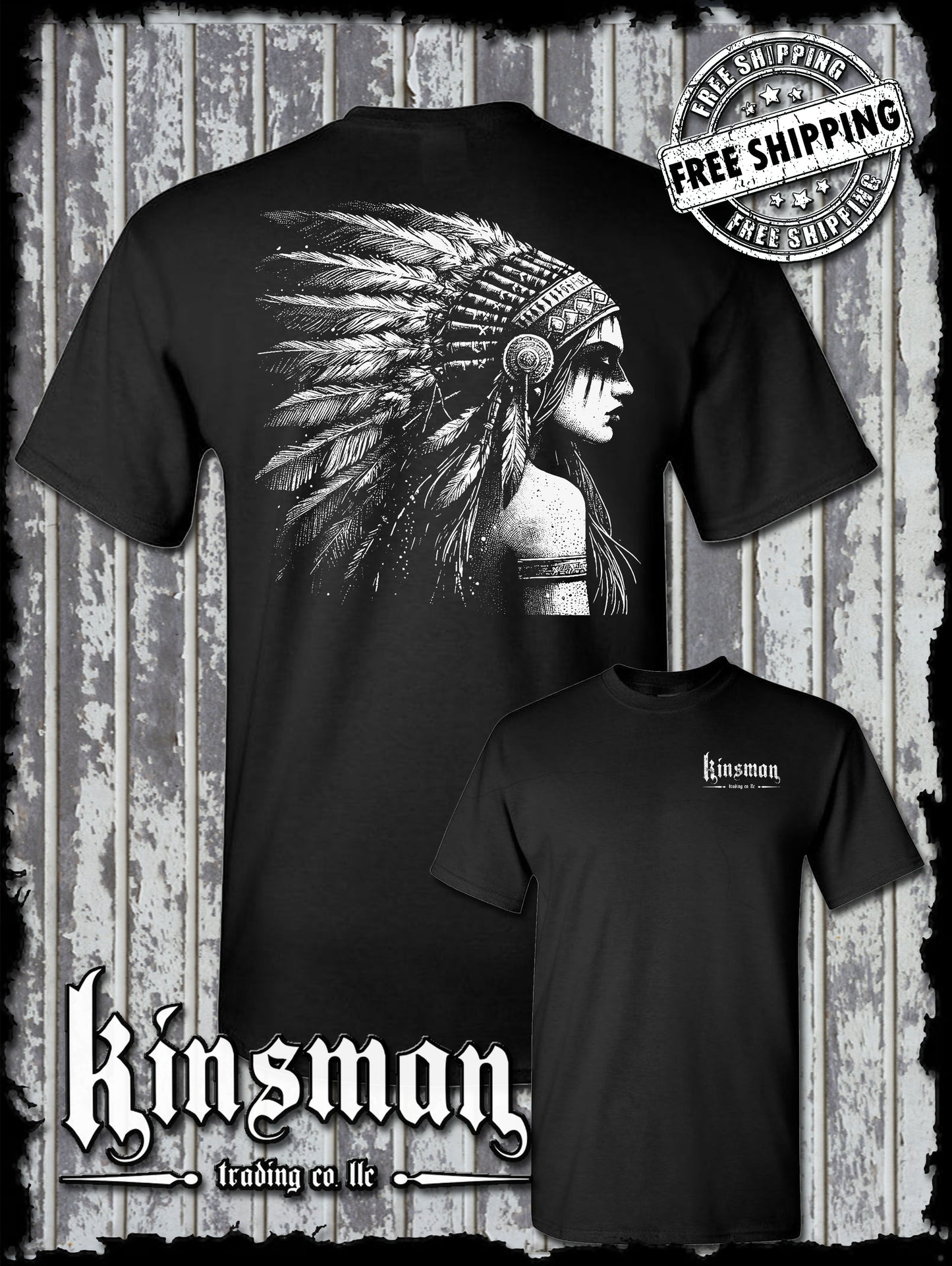 Native American Indian Girl 2-Sided T-Shirt / Feather War Bonnet