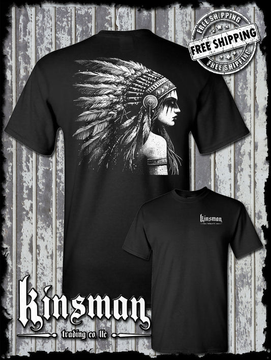 Native American Indian Girl 2-Sided T-Shirt / Feather War Bonnet
