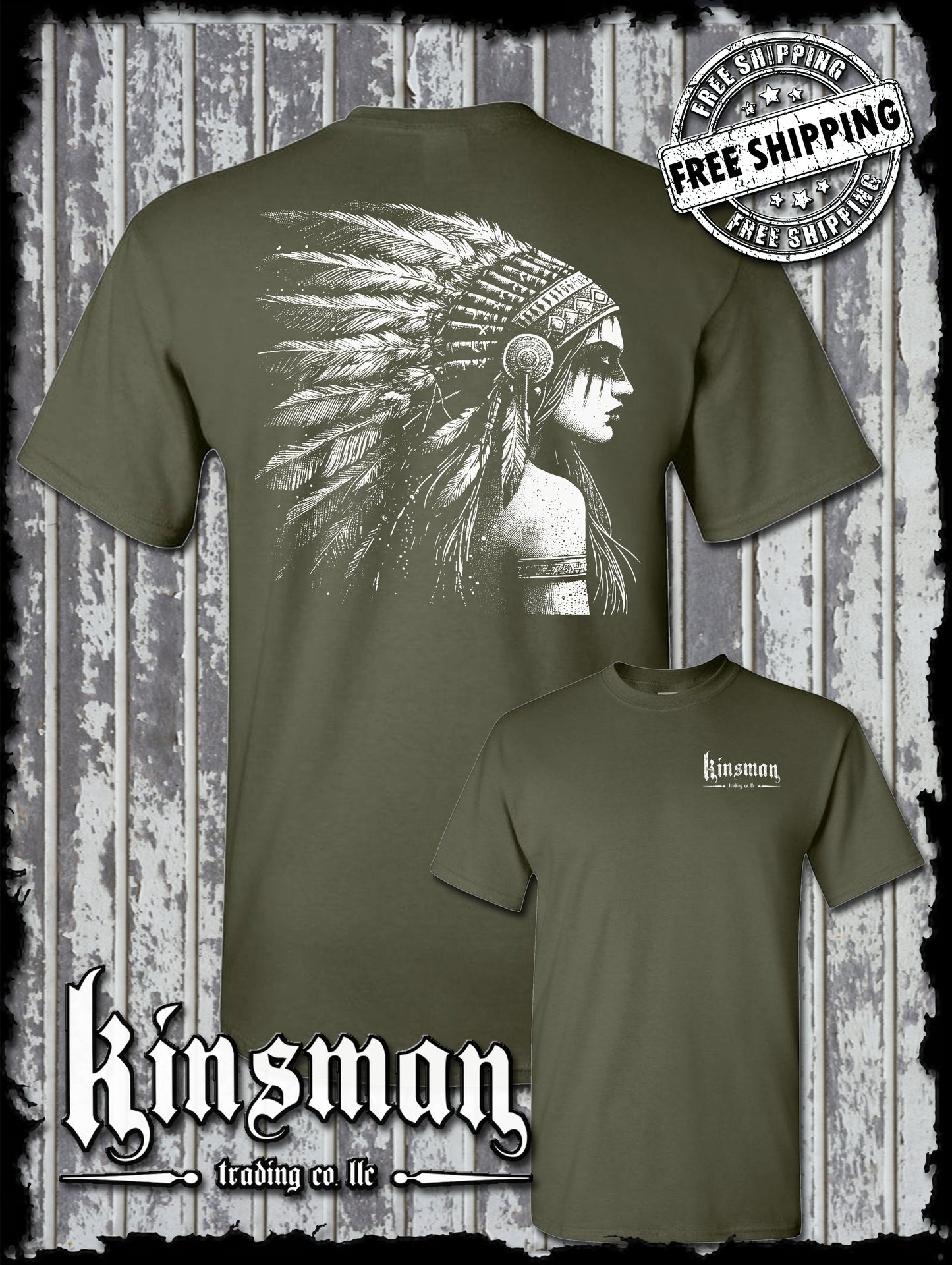 Native American Indian Girl 2-Sided T-Shirt / Feather War Bonnet