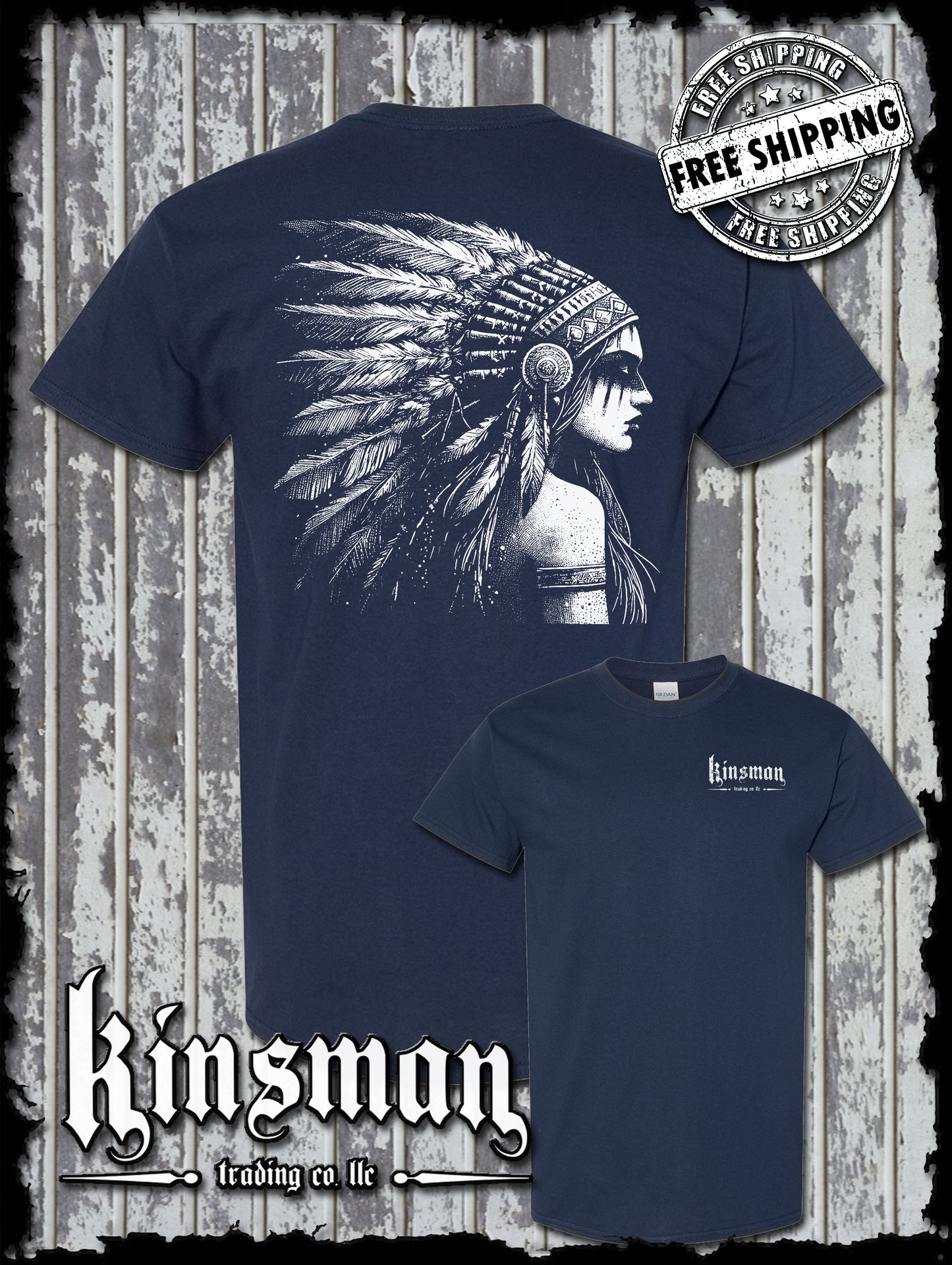 Native American Indian Girl 2-Sided T-Shirt / Feather War Bonnet