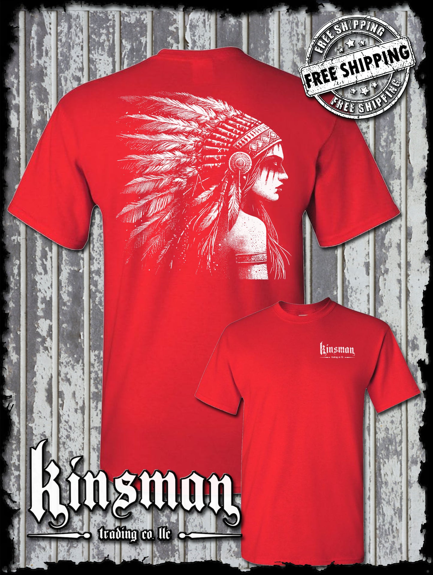 Native American Indian Girl 2-Sided T-Shirt / Feather War Bonnet