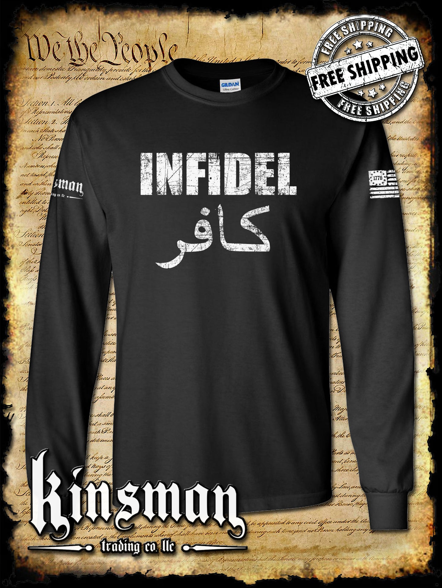 Infidel Long Sleeve T-Shirt - USA Patriotic Freedom AR-15 Military Pro Gun Rights