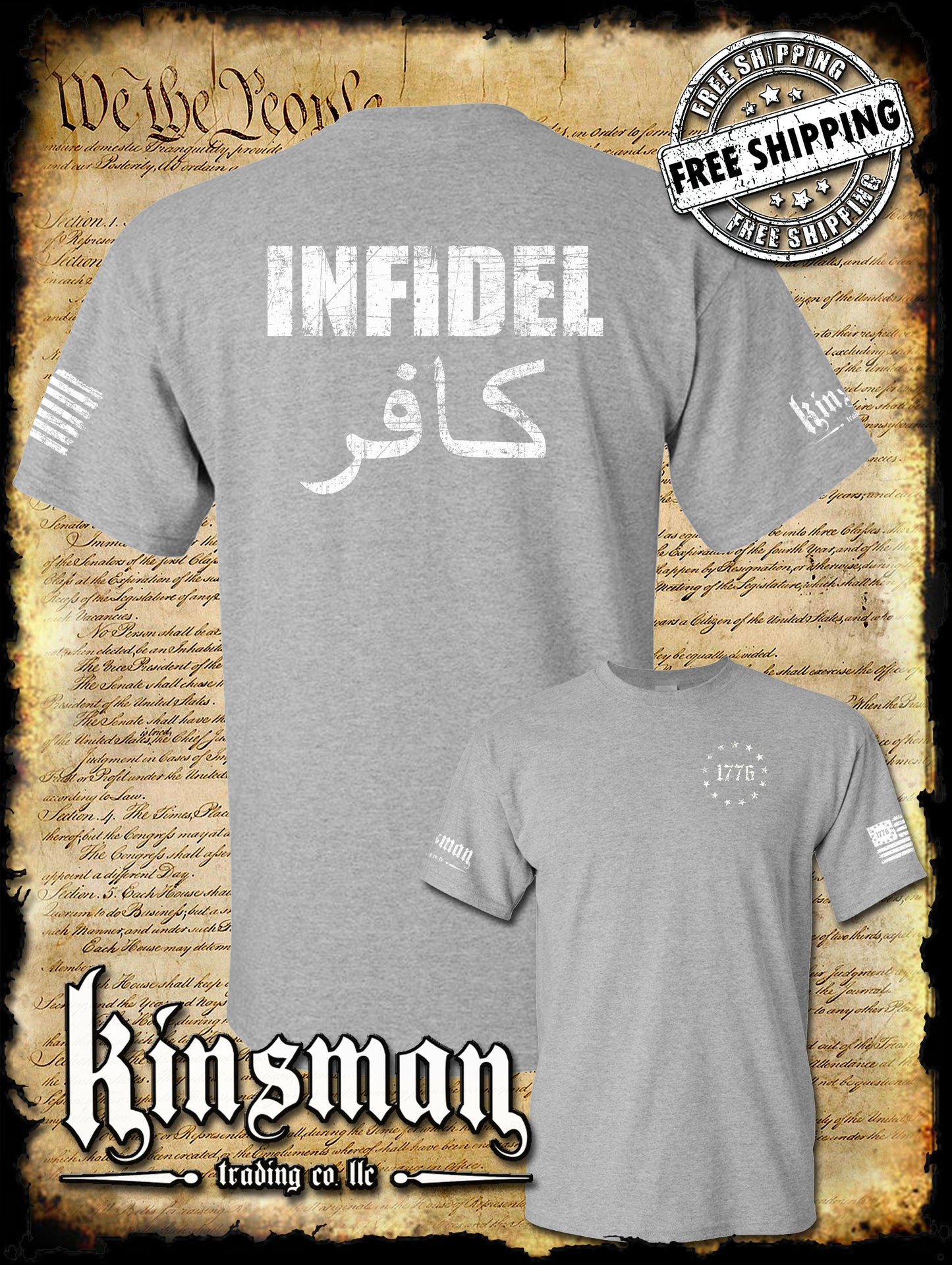 Infidel 2-Sided T-Shirt - USA Patriotic Freedom Military Proud Pro Gun Rights