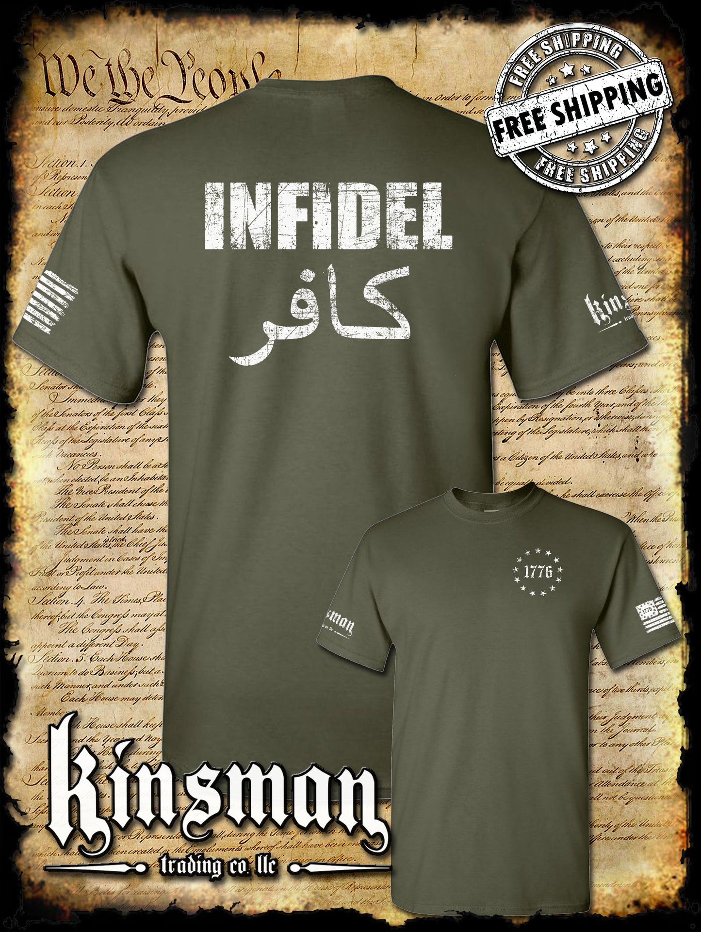 Infidel 2-Sided T-Shirt - USA Patriotic Freedom Military Proud Pro Gun Rights