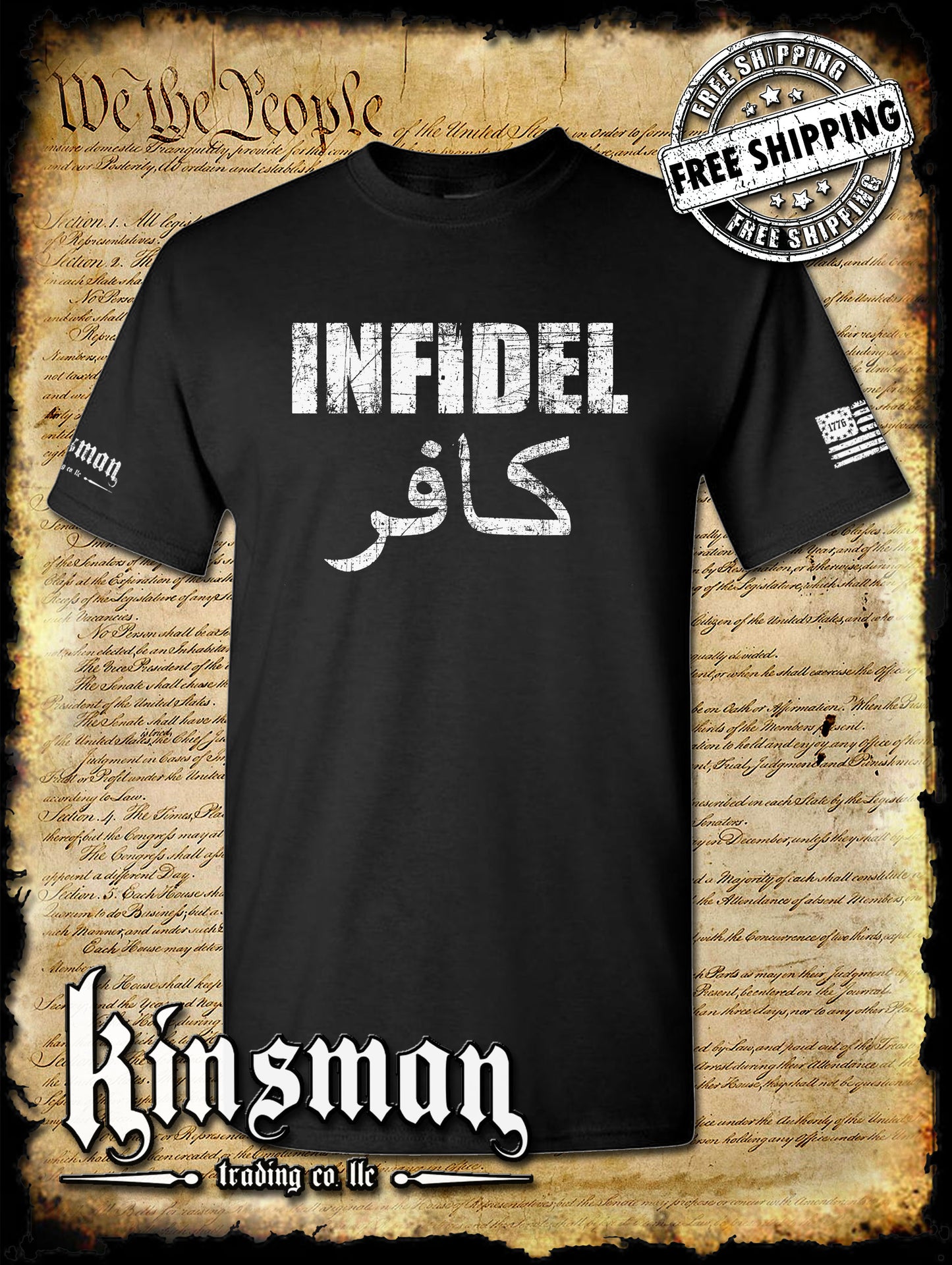 Infidel T-Shirt - USA Patriotic Freedom AR-15 Military Proud Pro Gun Rights Tee