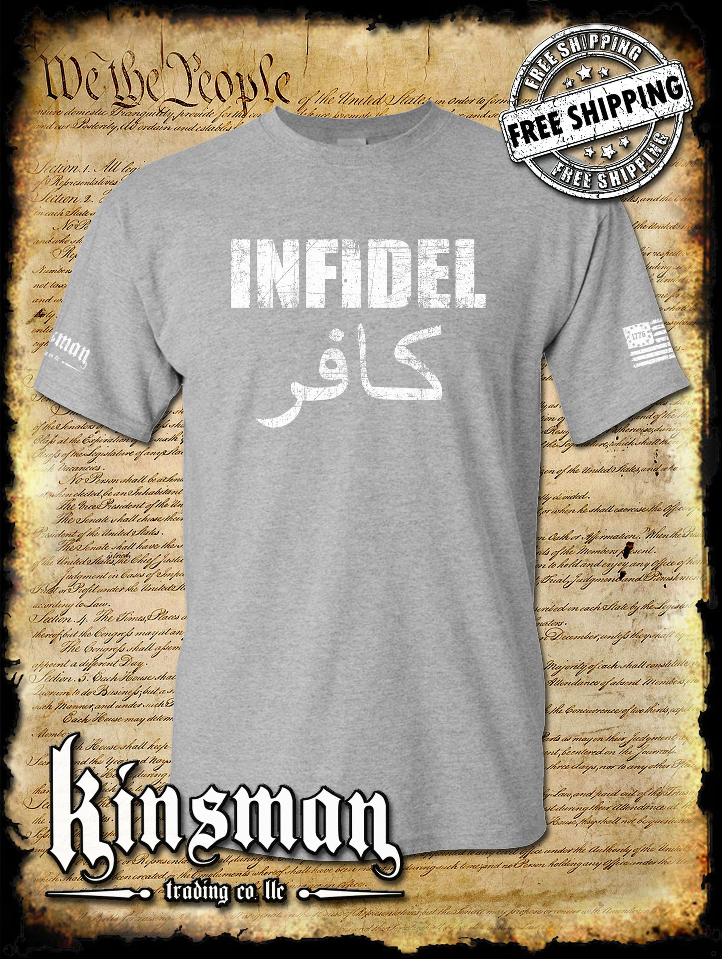Infidel T-Shirt - USA Patriotic Freedom AR-15 Military Proud Pro Gun Rights Tee