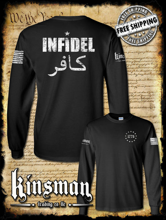 Infidel 2-Sided Long Sleeve T-Shirt - USA Patriotic Freedom Military Pro Gun Rights