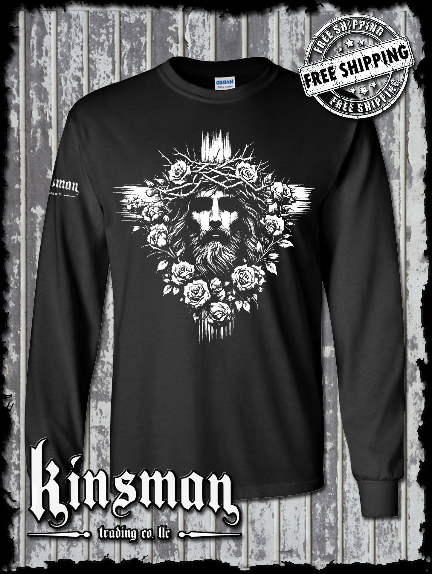 Jesus Cross Roses Long Sleeve T-Shirt