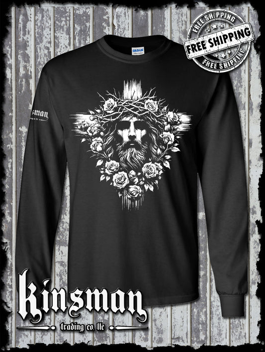 Jesus Cross Roses Long Sleeve T-Shirt